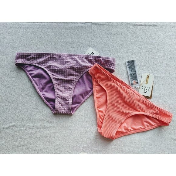 2 Lot Women's Billabong Swimsuit bikini Bottoms Size Large Pink Purple NEW - Picture 2 of 5